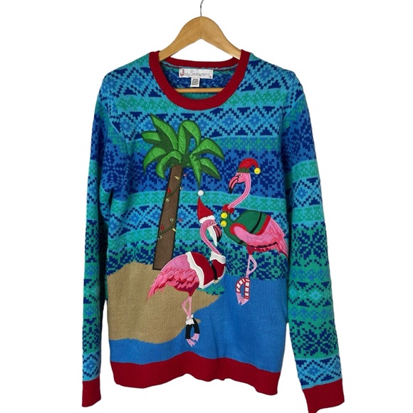 Jolly Sweaters Flamingo Palm Tree Tropical Ugly Christmas Sweater Medium - Picture 7 of 14